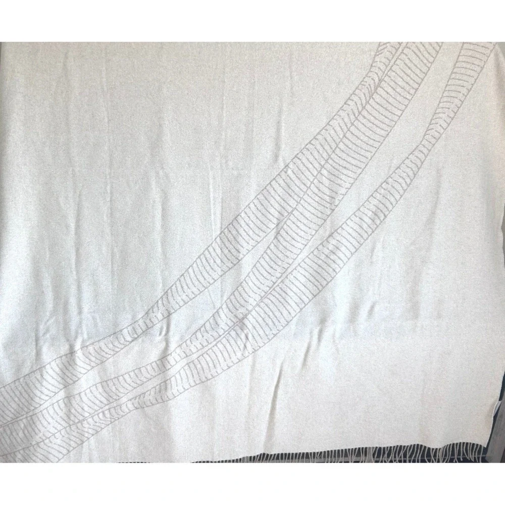 Marco Bicego Beige‎ Wool Blend Throw with Fringe Geometric Pattern